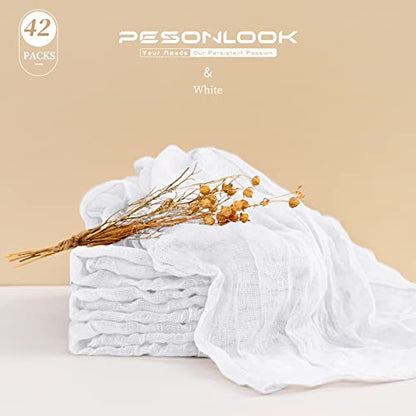 Gauze Cheesecloth Napkins Set of 42, White 20 x 20 Inch Wrinkled Rustic Linen Napkins for Wedding,Dinner,Family Everyday Use/Parties(White) - color: White, size: 20" x 20" (Set of 42)