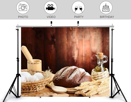 7x7ft Rustic Bread Backdrop Farmhouse Kitchen Scenery Photography Background for Food Blog and Baking Party Decorations Tapestry Banner Photo Booth Props - size: 7x7ft