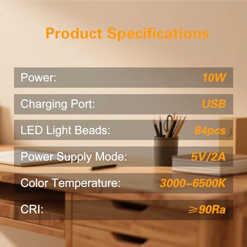 Desk Lamp for Home Office, Zoom Lighting for Computer, Height-Adjustable Video Conferencing Light, Eye-Care LED, Desk Light for Video Calls, USB Charging, Ideal for Study, Work, Reading, 2-Pack Set