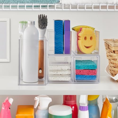 STORi Chloe Space-Saving Clear Drawer Organizer (4 Tall Drawers) Sort Office, Kitchen, Beauty Supplies, Makeup, Pens, Jewelry, Stationary, Made in USA - style: 3.5"W x 3.5"H Drawers (Set of 4)