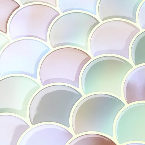 WESTICK 10-Sheet Colorful Fish Scale Kitchen Tiles Peel and Stick Backsplash 12" x 12" 3D Shell Shape Stick on Tile Sticker for Bathroom Waterproof Modern Vinyl Stove Backsplash for Bathroom Wall - color: 6.Colorful