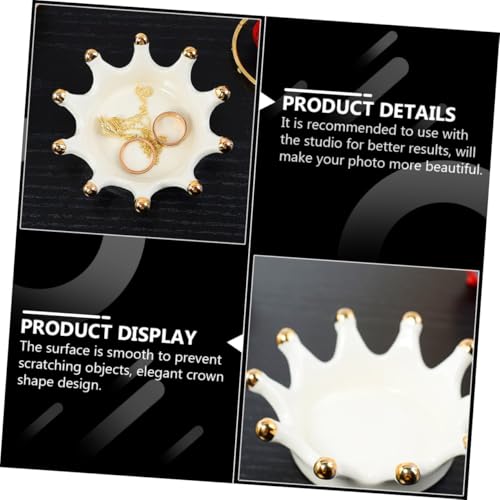 SUPVOX Crown Ceramic Jewelry Tray Decorative Earring Ring Dish Photo Prop Organizer for Vanity Table Key Storage