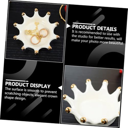 SUPVOX Crown Ceramic Jewelry Tray Decorative Earring Ring Dish Photo Prop Organizer for Vanity Table Key Storage