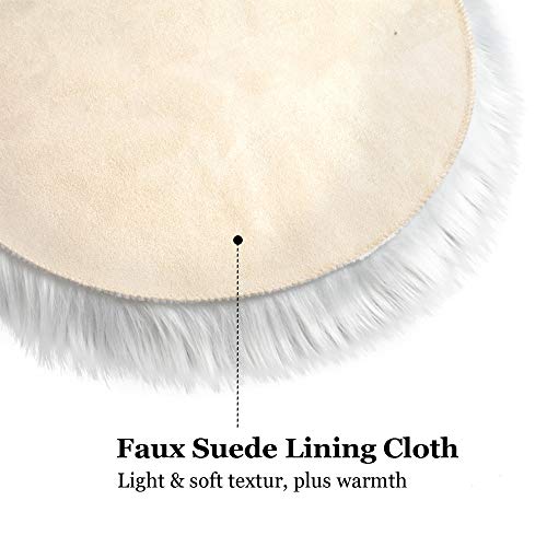 IVON 15.5 Inches White Round Faux Fur Rug, Fluffy Rug Cushion for Chair, Background for Nail Desk Photos - color: 1pcs White