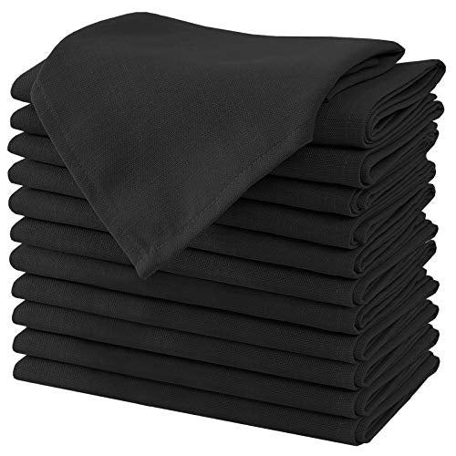 H.VERSAILTEX Cloth Napkins Set of 12 (18" X 18") Linen Textured Dinner Napkins Waterproof Extra Soft Thick Durable Reusable Napkins with Hemmed Edges for Dinners, Weddings and Everyday Use, Black - color: Black, size: 18" x 18" (Square)