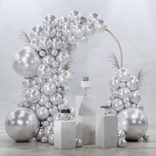 PartyWoo Silver Balloons 128 pcs Different Sizes of 18 12 10 5 Inch Silver Balloon Arch Kit Garland for Birthday Graduation Bachelorette Engagement Bridal Shower Wedding Party Decorations Silver-G102 - color: Silver-g102