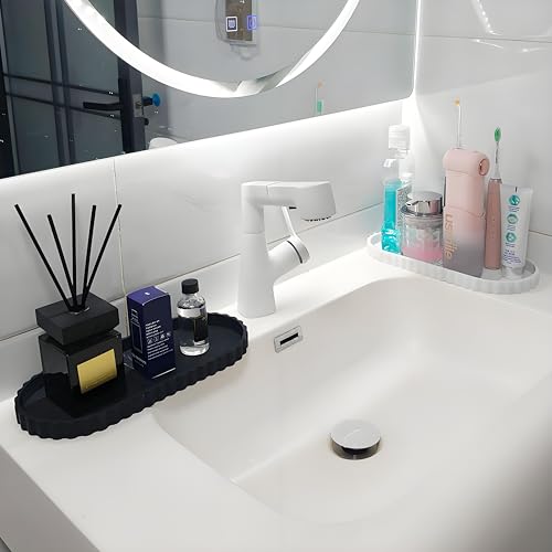 Black Oval Silicone Bathroom Vanity Tray - Decorative Soap Holder, Countertop Organizer for Kitchen/Bathroom/Coffee Table - Storage for Candle, Perfume, Jewelry Decor,Small Plant & Toiletries - color: Black