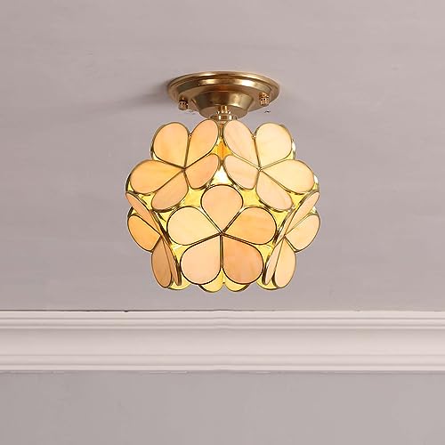 Bieye L10902 Flower Petals Tiffany Style Stained Glass Close to Ceiling Light for Home Decor (Cream White, 8" Cherry Blossom) - color: Cream White, size: 8" Cherry Blossom