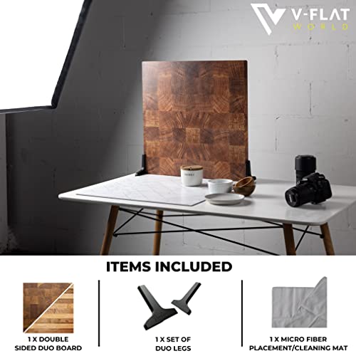 V-FLAT WORLD Duo Board Product Photography Backdrops - 2-Sided Background for Photograph, Item & Food Photography Background - Includes 2 Legs, Board Mat - 24 x 24, Aged Cutting Board/Butchers Board - color: Aged Cutting Board/Butchers Board, size: 24 x 2