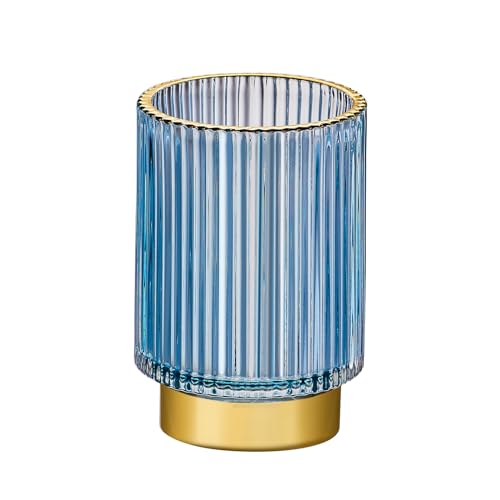 Makeup Brush Holder Organizer,Toothbrush Holders,Desk Pen Pencil Holder,Multifunctional Vintage Glass Brush Cup（L/Blue/A3-8-US） - color: Blue, size: Large