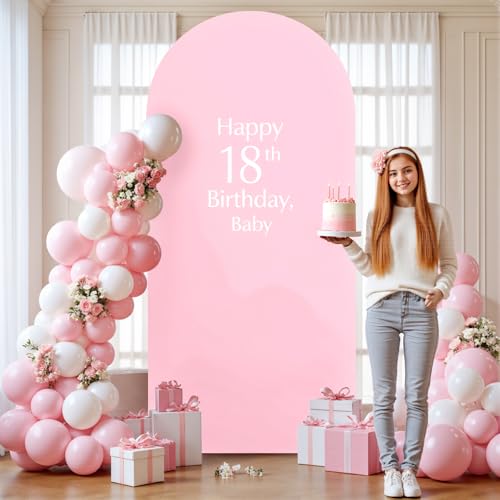 Wedding Arch Backdrop Cover, 6FT White Pink Arch Cover Stretchy Backdrops, Double-Sided Arch Stand Covers for Wedding Ceremony, Baby Shower, Birthday Party Decoration - color: White+Pink, size: 6FT