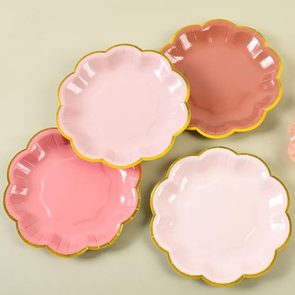 AimFun 48 Pcs Dusty Pink Party Plates Gradient Color Dessert Paper Plate 7inch Gold Foil Scalloped Edge Disposable Cake Plates for Tea Party Birthday Bridal Baby Shower Wedding Party Supplies - color: Dusty Pink