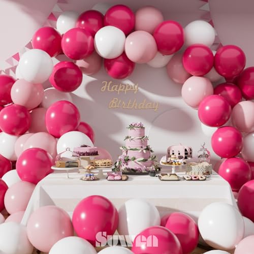 SUWEN Hot Pink Balloons 60Pcs,12 inch Hot Light Pink and White Latex Balloons for Birthday Wedding Bridal Shower Princess Valentines Party Decorations - color: Pink