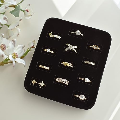 MOOCA 12 Slots Ring Tray Display, Slotted Ring Showcase Display Jewelry Organizer Stand, Jewelry Holder for Showcase for Home Trade Show, Black Velvet - color: Black Velvet, 12 slots