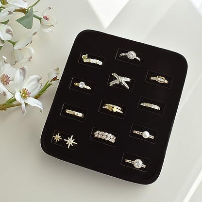 MOOCA 12 Slots Ring Tray Display, Slotted Ring Showcase Display Jewelry Organizer Stand, Jewelry Holder for Showcase for Home Trade Show, Black Velvet - color: Black Velvet, 12 slots