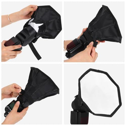 2 Pack Flash Diffuser Light Softbox 7" x 6" + 8" Octagon Speedlight Softbox Universal Collapsible Mini Softboxs with Storage Pouch for Canons, Yongnuo and Nikons Speedlight