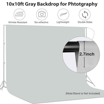 Aimosen 10x10 FT Gray Backdrop Background for Photography Large Photo Backdrop Curtain Drapes, High Density Gray Screen Backdrops for Party Portrait Photoshoot Booth Video Studio - color: Gray