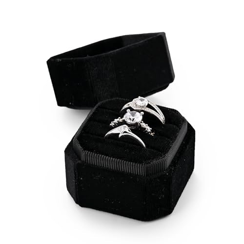 3 Slots Ring Box Velvet Ring Gift Box Wedding Day For Proposal, Engagement, Wedding, Mother's Day, Valentine's Day (Black) - color: Black