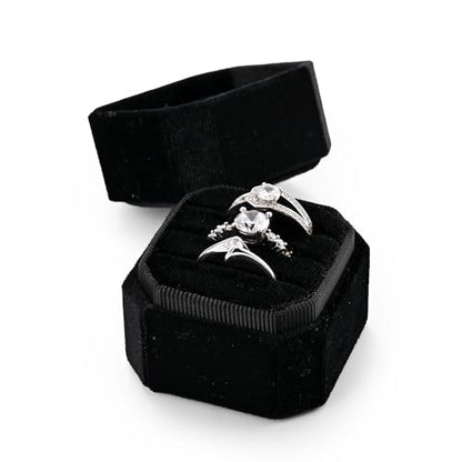 3 Slots Ring Box Velvet Ring Gift Box Wedding Day For Proposal, Engagement, Wedding, Mother's Day, Valentine's Day (Black) - color: Black