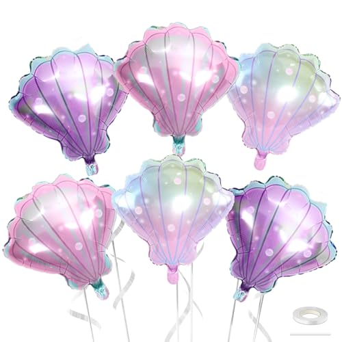 Biapian Sea Shells Balloons, Large Mermaid Shells Foil Balloon, 6 Pcs Pink Purple Multi-color Seashell Balloons for Girls Mermaid Birthday Baby Shower Ocean Themed Party Decoration Supplies - style: Shell