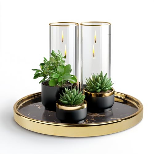 Black Vanity Tray Round Bathroom Decorative Tray for Dresser Countertop Organizer Cosmetics Round Marble Tray for Perfume,Bottles and Accessories - color: Black, size: 10.2"