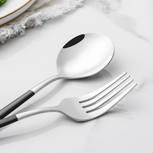 40 Piece Black Silver Silverware Set,Stainless Steel Flatware Cutlery Set Service for 8 Including Forks Spoons Knives,Utensil Set,Tableware for Home and Restaurant, Dishwasher Safe - color: Black/Silver, size: 40-Piece