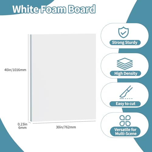 4 Pack Foam Board 30"x40", 0.23 Inch Thickness White Poster Board, Double-Sided Acid-Free Foam Core Board, Large Lightweight Polystyrene Mat Board for Painting, Display, Craft & School Projects - color: White, size: 30"x40"