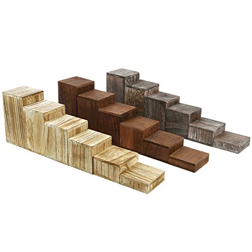 MOOCA Wooden 6 Pcs Square Risers for Display Jewelry and Accessories Display Stand Wooden Risers For Jewelry Figurine, Brown - color: Brown