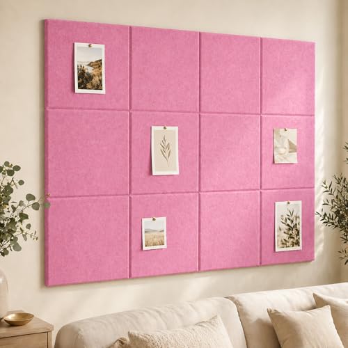 Large Cork Boards for Walls – 48" x 36" Self Adhesive Felt Wall Tiles, Ideal for Office Wall Organizing Bulletin Board, Easy to Install Cork Boards Felt Board - color: Rose Pink, size: 48“ X 36"