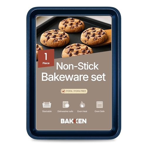 BAKKEN Kitchen Baking Pans - Nonstick Blue Coating, 13.58’’ × 9.65’’ Commercial Grade Carbon Steel Cookie Sheet, Diamond Texture Bottom, PFOA, PFOS, PTFE Free, Oven Safe Tray (450°F), Blue - color: Blue, size: Pack of 1