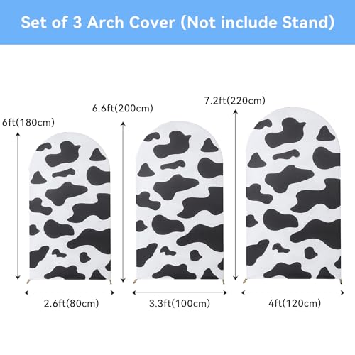 Set of 3 Spandex Arch Backdrop Cover, 7.2ft 6.6ft 6ft Cow Wrinkle Free Fitted Arch Background Cover Farmhouse Style for Birthday Party Photography Arch Background Stand - color: Cow, size: 7.2ft 6.6ft 6ft