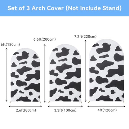 Set of 3 Spandex Arch Backdrop Cover, 7.2ft 6.6ft 6ft Cow Wrinkle Free Fitted Arch Background Cover Farmhouse Style for Birthday Party Photography Arch Background Stand - color: Cow, size: 7.2ft 6.6ft 6ft