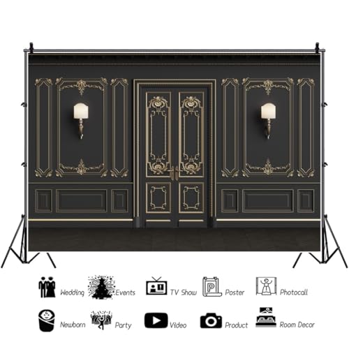Leyiyi 5x3ft Vintage Room Inside Backdrop European Frame French Door Modern Castle House Cementery Wall Vintage Lantern Photo Background Cowboy Kids Birthday Portrait Studio Prop Vinyl Wallpaper - color: Black, size: 5x3ft