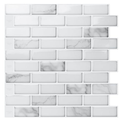 Art3d 10-Sheet Peel and Stick Backsplash Tile in White Marble, Self-Adhesive Wall Tiles Stick on Kitchen Laundry Room RV Renter - 12 x 12 Inch - color: White Marble