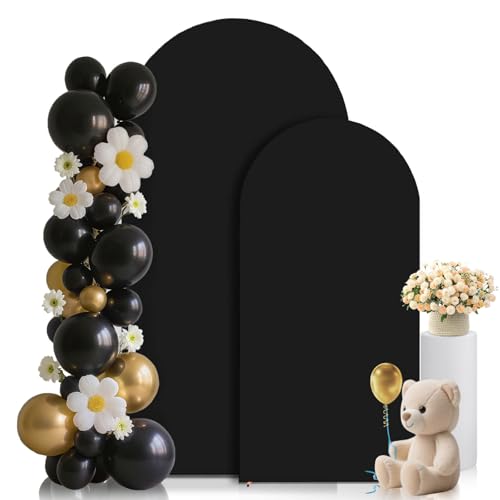 Black Arch Covers Set of 2 7.2FT, 6FT Arch Backdrop Cover Spandex Stretchy Wedding Arch Backdrop Stand Cover for Birthday Baby Shower Banquet Party Background Decor Double Sided (Black,7.2FT and 6FT) - color: Black, size: 7.2 ft, 6 ft