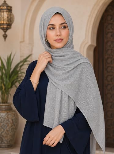 Lightweight Cotton Linen Feel Scarf Shawl Wrap Hijab for Women, Travel Fall Winter Gift - color: Mcspz2530-1#grey