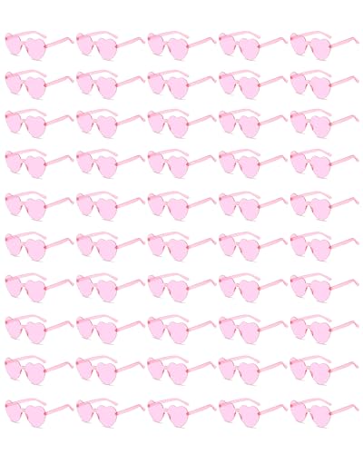 20 Pairs Heart Shaped Sunglasses for Women Colorful Glasses Fun Trendy Transparent Heart Sunglasses Party Favor - color: Pink - 50 Pack