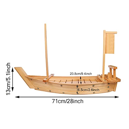 28 Inch Wooden Sushi Boat Serving Tray, Large Sushi Boat Plate for Sashimi Board Seafood Party, Great for Sushi Restaurant or Home (28inch/71cm)
