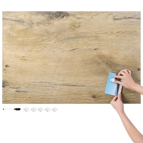 Navaris Frameless Magnetic Memo Board - Easy Installation - Kitchen Magnet Dry Erase Whiteboard - Notice Boards for Wall Use - 36 x 24 Inches - Dark Wood Design with Magnets & Pen - style: Dark Wood