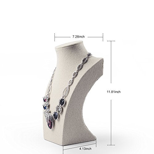 Oirlv Linen Necklace Display Bust 3D Necklace Organizer Jewelry Display Holder (H-11.8inches) - size: H-11.8inches