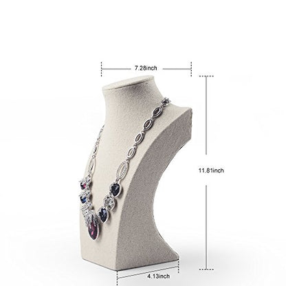 Oirlv Linen Necklace Display Bust 3D Necklace Organizer Jewelry Display Holder (H-11.8inches) - size: H-11.8inches