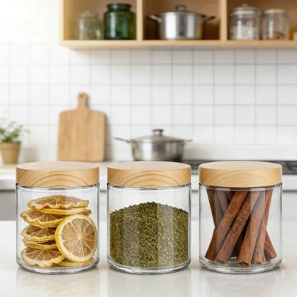 24Pcs 8 oz Clear Glass Candle Jars with Plastic Woodgrain Lids, Bumobum Body Butter Containers for Lotion, Creams, Body Scrubs, Ointments (240ml) - color: 8oz-24pack