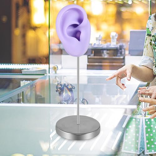 Silicone Ear Model Body Part,Jewelry Rack Teaching Tool Prop Organizer Earring Display Stand Holder for Photography Shows , Purple Right
