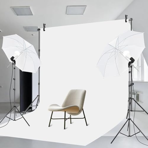SLOW DOLPHIN 10 x 8.5 ft Photography Photo Video Studio Background Stand Support Kit with Muslin Backdrop (White Black), 5500K 85W LED Blub, Umbrella Lighting Kit for Studio, Portrait, Video Shooting