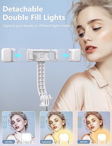 45'' Selfie Stick with Light, Travel Tripod Essentials with Wireless Remote, Portable Cell Phone Tripod Stand, Beach Cruise Ship Essentials for Family, Compatible with 4-7.2" All Smartphone - color: White - 45" Standard Height