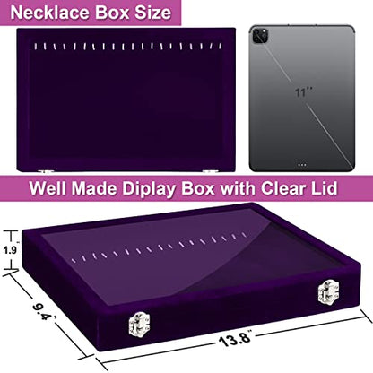 Jenseits Necklace Holder Jewelry Organizer Box, Dustproof Velvet Necklace Tray Jewelry Display With Clear Lid, Preppy Jewelry Holder, Long Necklaces Pendants Organizer, Gifts For Women Girls - Purple - color: 1-Purple
