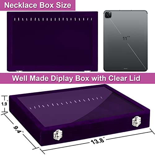 Jenseits Necklace Holder Jewelry Organizer Box, Dustproof Velvet Necklace Tray Jewelry Display With Clear Lid, Preppy Jewelry Holder, Long Necklaces Pendants Organizer, Gifts For Women Girls - Purple - color: 1-Purple