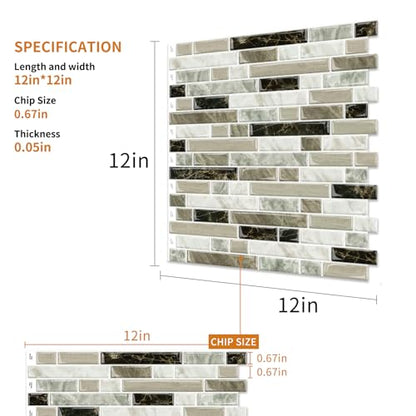 Yipscazo 10 Sheets Peel and Stick Backsplash for Kitchen,12''x12'' Waterproof Stick on Backsplash Smart Tiles for Bathroom,Removable Self Adhesive Wall Tiles (Marble Beige&Brown) - color: Marble Beige&brown