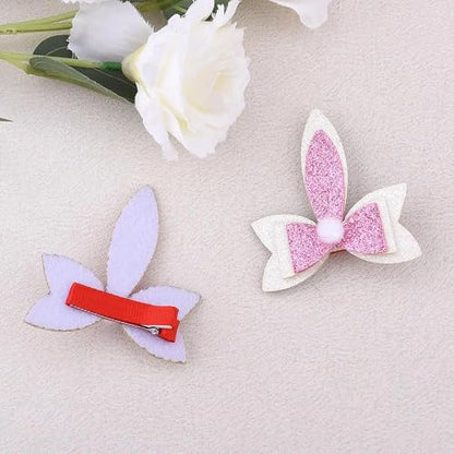 Sparkling Bunny Ear Hair Clips for Girls Kids Toddlers Pink Glitter Rabbit Ear Bow Hairclips for Photo Props Easter Basket Stuffers Hair Accessories Hairpins Barrettes of 2Pcs