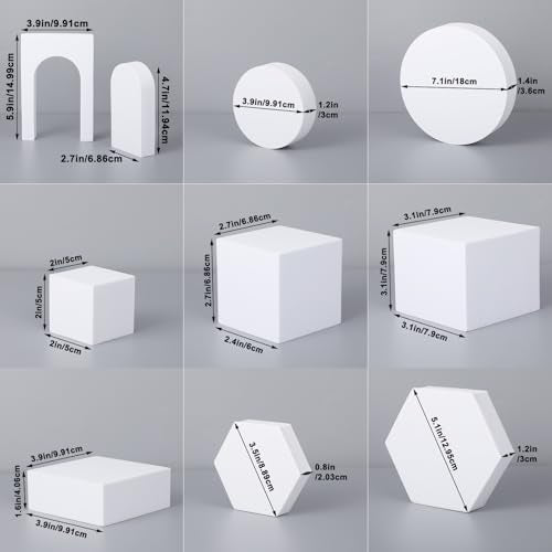 10 Pcs Geometric Cube Product Photography Props Set, Hard Foam Photography Background Props for Product Photo Shooting, White